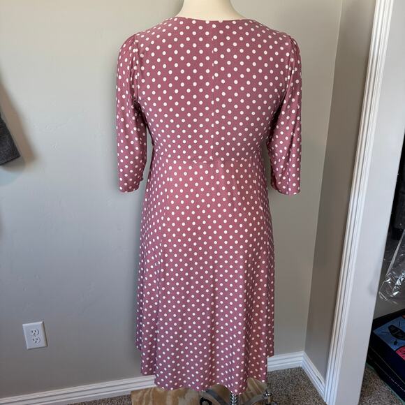 Signature Robbie Bee Mauve Polka Dot Ruched Dress - Picture 7 of 9